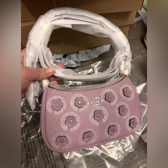NWT COACH Teri Mini Crossbody Bag With Floral Applique -  CAJ98 Silver/Lilac - Picture 1 of 16